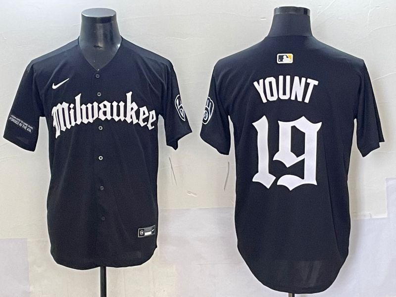 Men 2025 Milwaukee Brewers #19 Yount Black Five generations Joint Name Nike MLB Jersey style 1